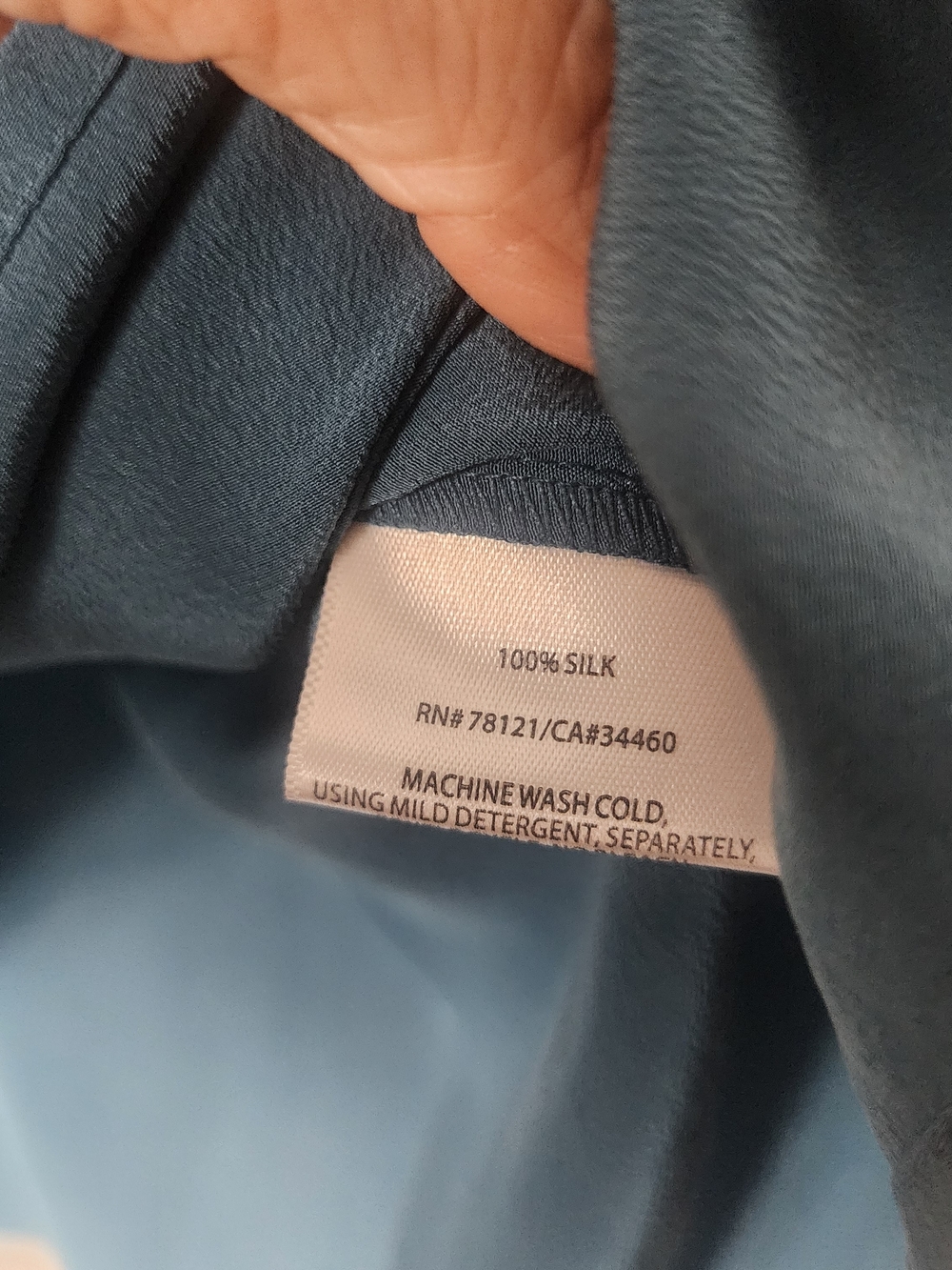 Eileen Fisher Teal Long-Sleeve Split-Neck Blouse - Picture 4 of 6